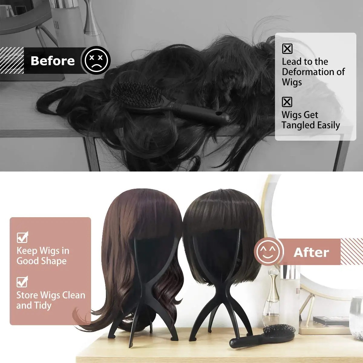 2× Portable Wig Holder Wig Stand for All Wigs Men Women wig Stands