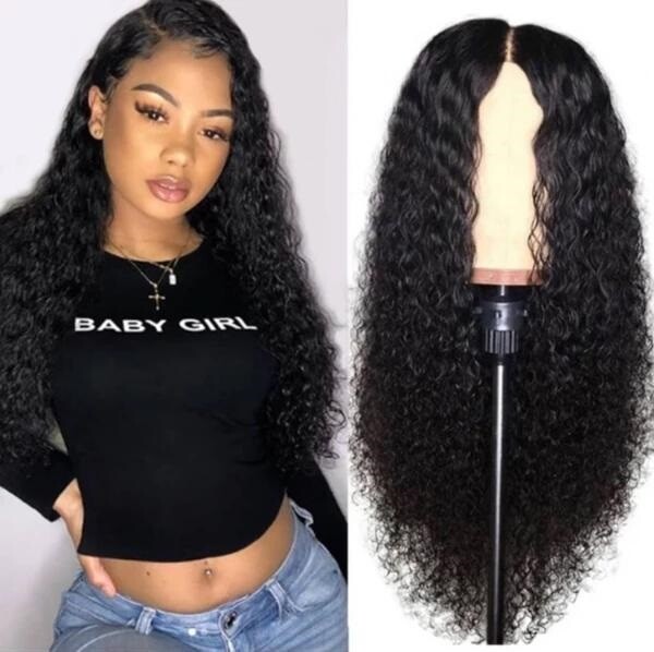 Women 23″ Long Natural Curly Wavy Ladies Synthetic Hair Wigs Brazilian Black Wig