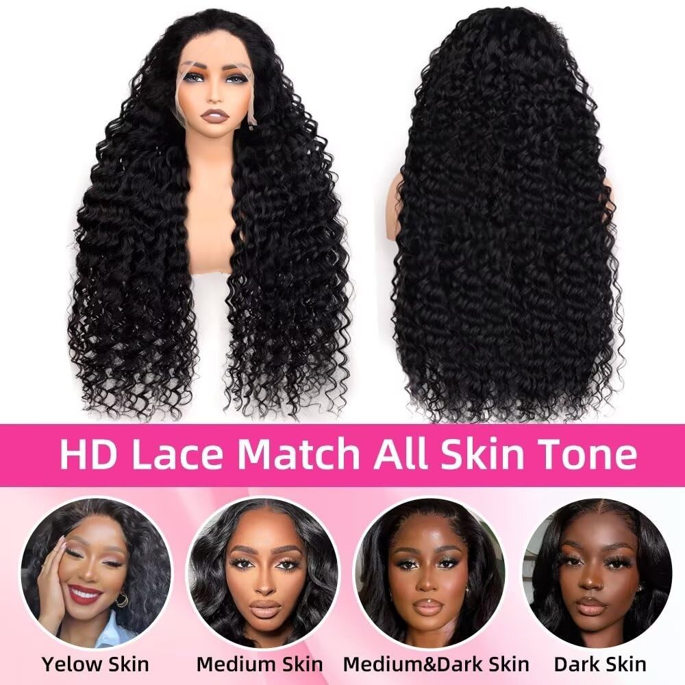 30″ Deep Wave Lace Front Wig – 13×6 HD Transparent Curly Human Hair, 200% Densit