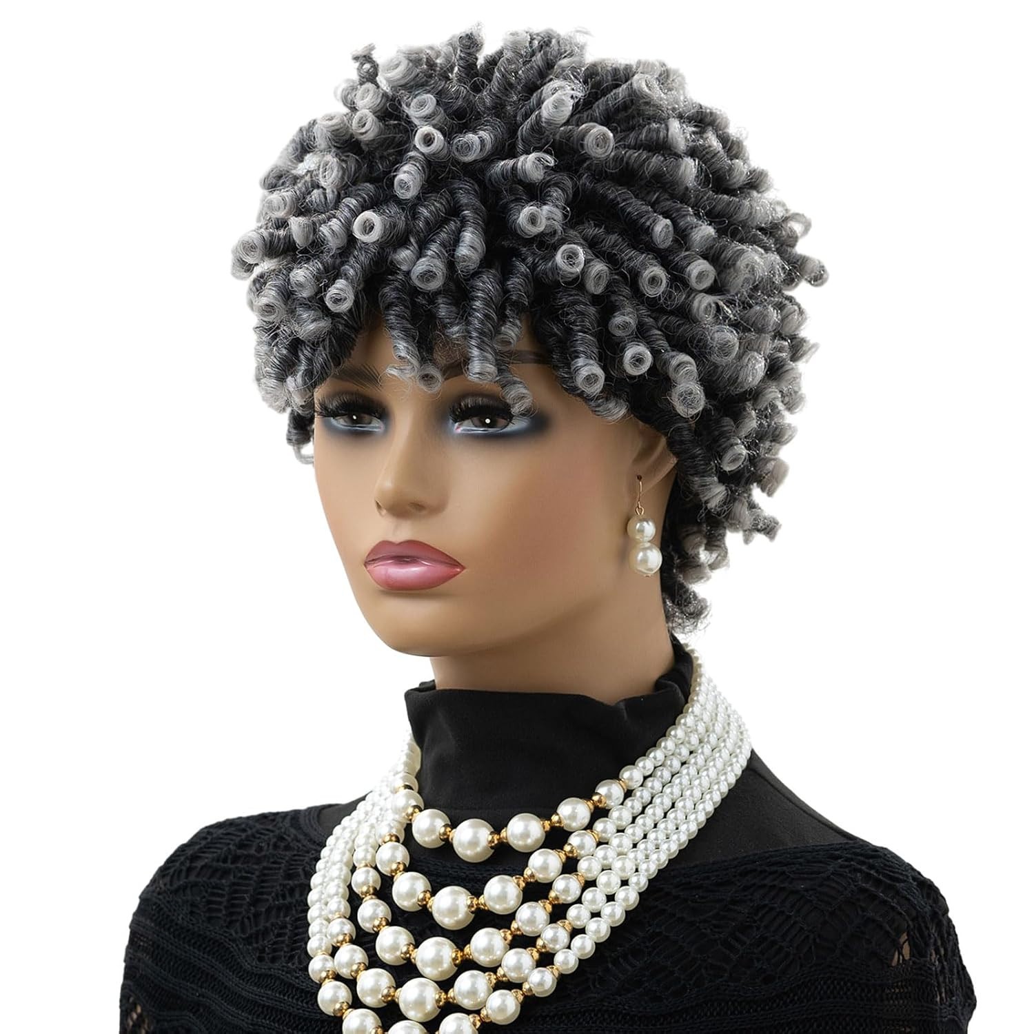 MIMAN Tight Curl Short Black Grey Afro Wig curly kink twist woman synthetic 10″