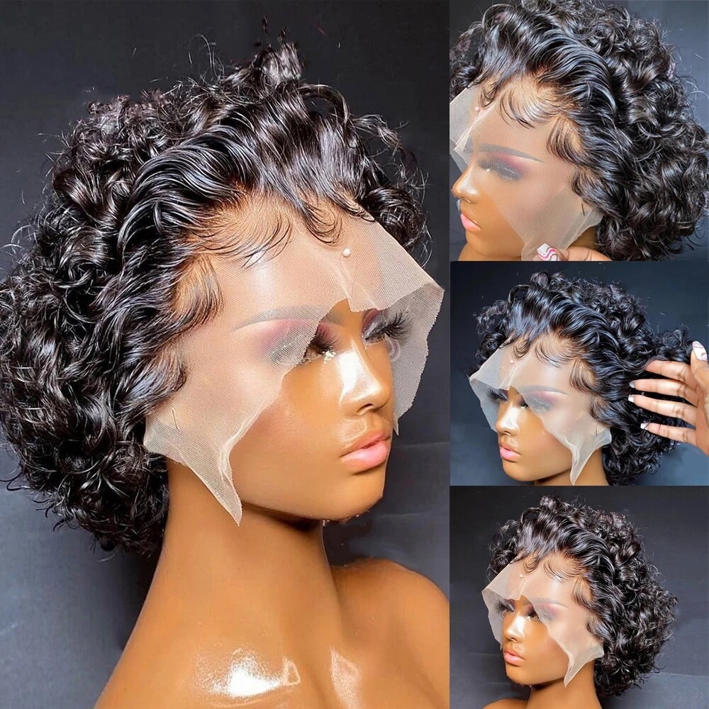 Short Curly Lace Front Wigs Human Hair 13X1 Pixie Cut Short Curly Human Hair Wig