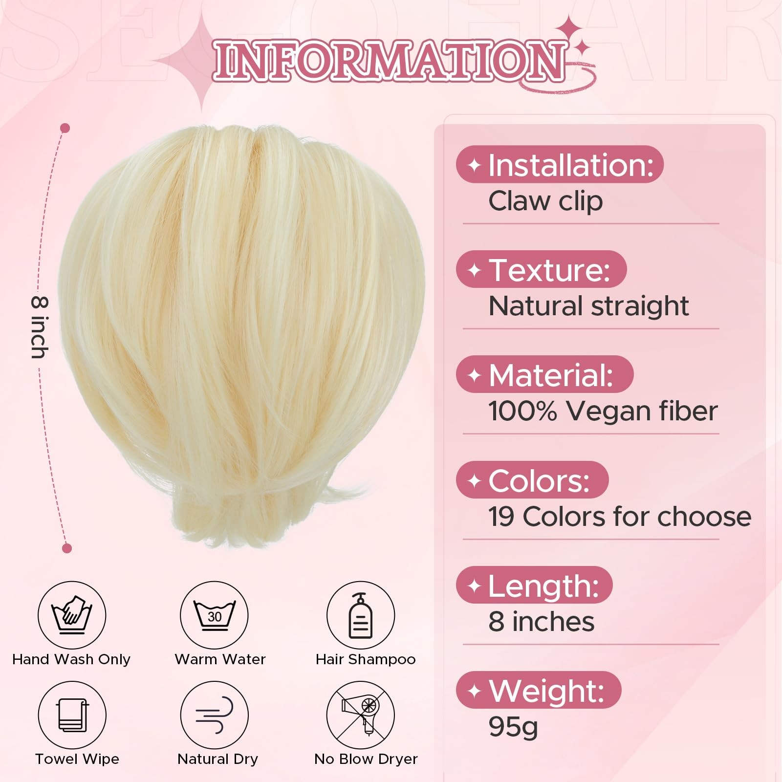 SEGOHAIR Claw Clip Short Ponytail Hair Extensions Messy Bun Hair Piece for wi…