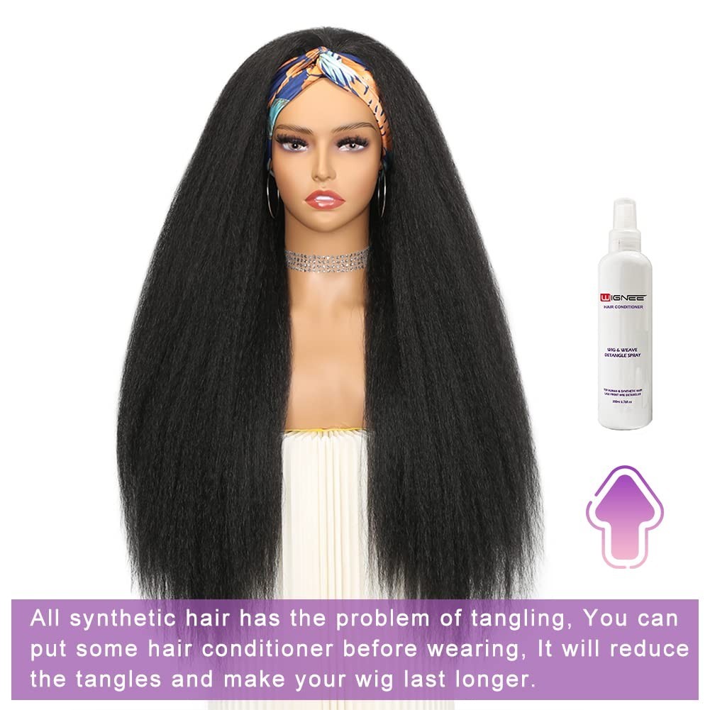 26 Inches Kinky Straight Headband Wig for Women Yaki Straight Wigs with Black…
