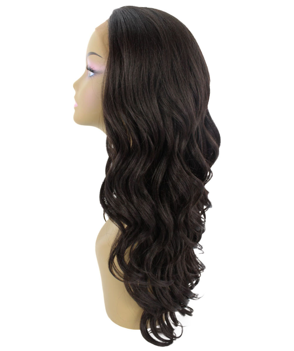LUXLUXE Lucinda Wavy 23 Inch Long 4X4 Hand-Tied Lace Front Wig, Dark Brown