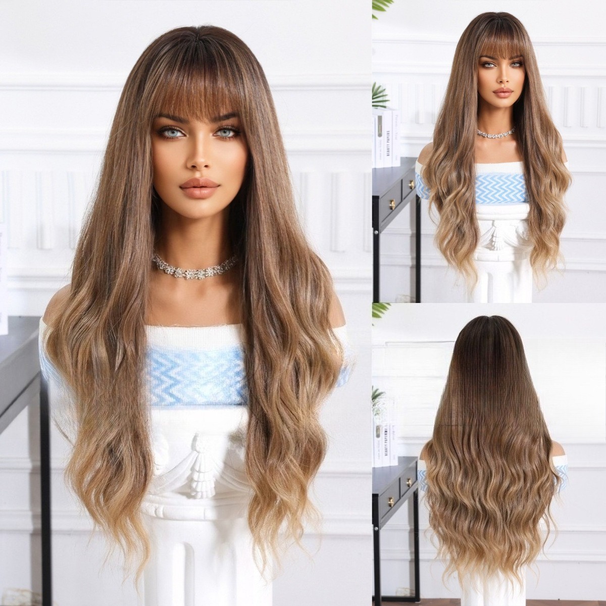 26″Heat Resistant Fiber Long Light Brown Wavy Hair for Women