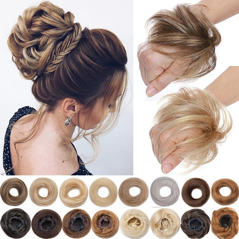 Messy Bun 100% Real Human Hair Piece Elastic Scrunchie Wrap Around Bun Chignon E