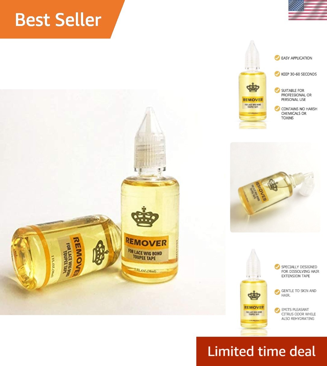 Gentle Hair Extension and Wig Glue Remover – Non-Toxic, Citrus-Scented 1 Fl Oz