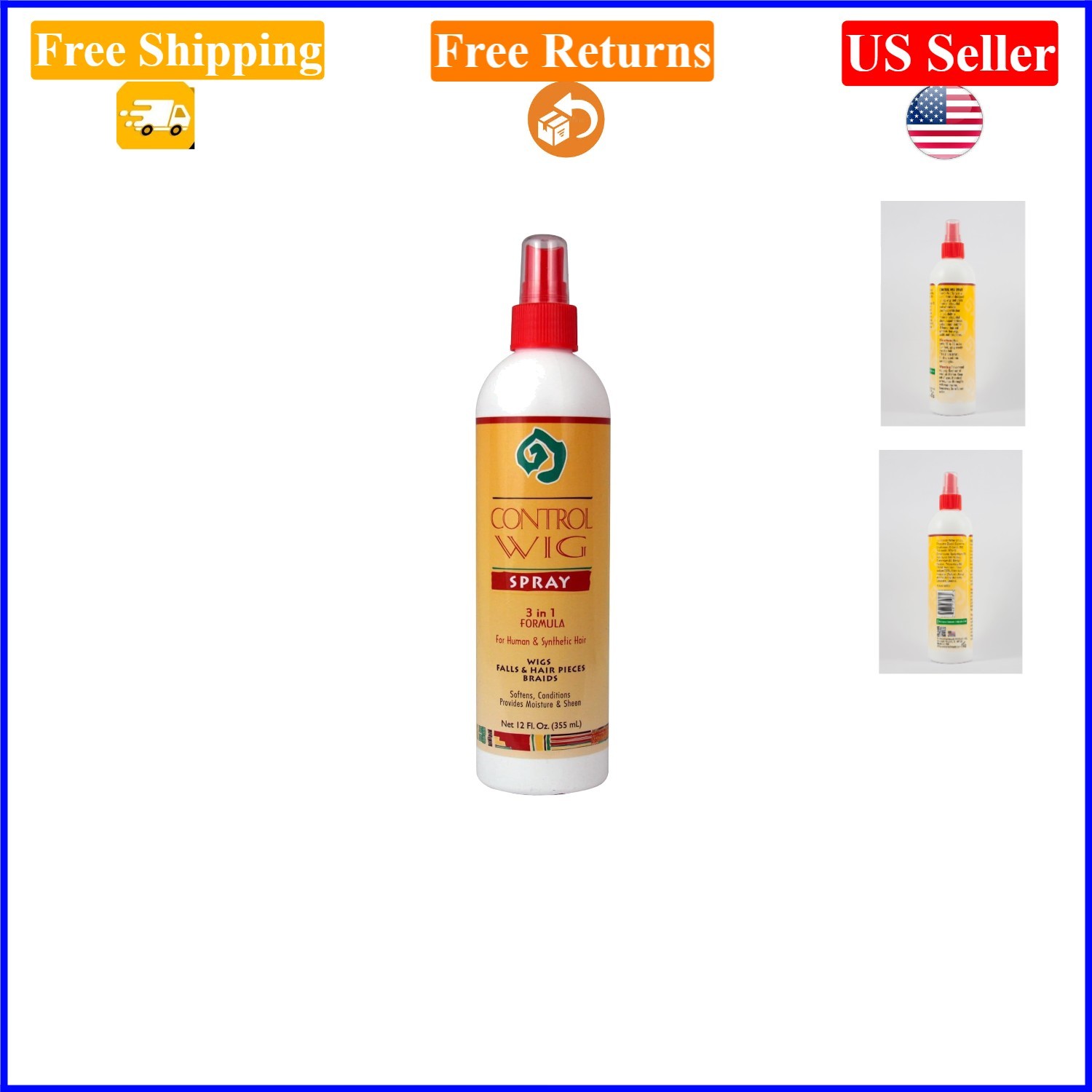 Control Wig Spray 3-in-1, Detangling, Paraben-Free, 12oz