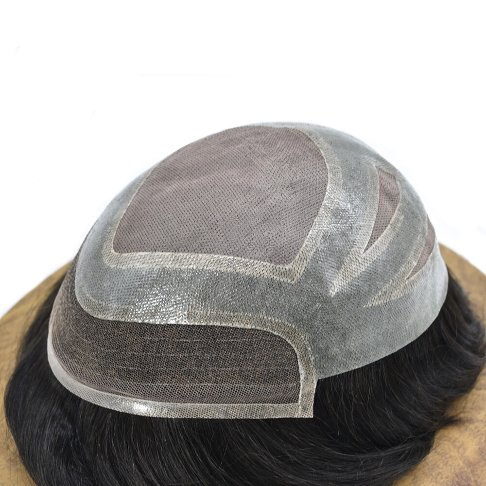 Mens Toupee French Lace Front Hairpiece Fine Mono Poly Skin Hair Systems Natural