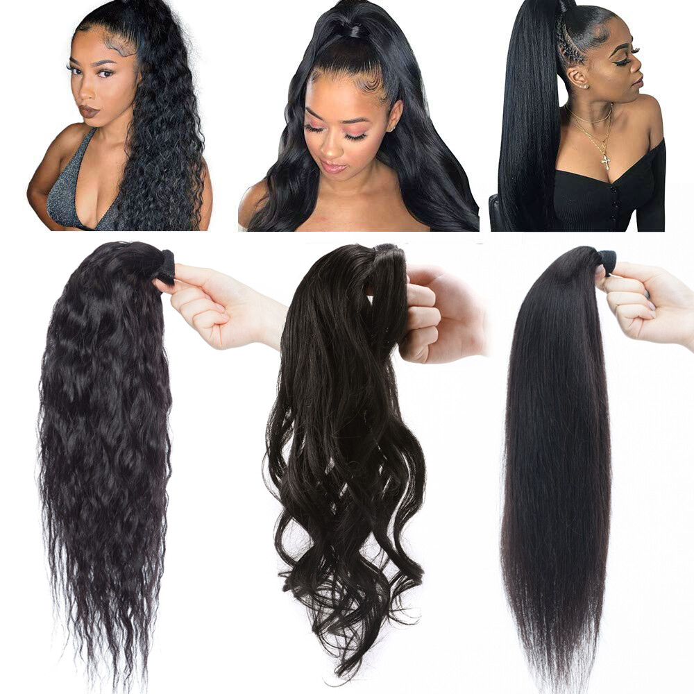 8A Invisible Wrap Around Ponytail Clip In Remy 100% Human Hair Extensions Curly