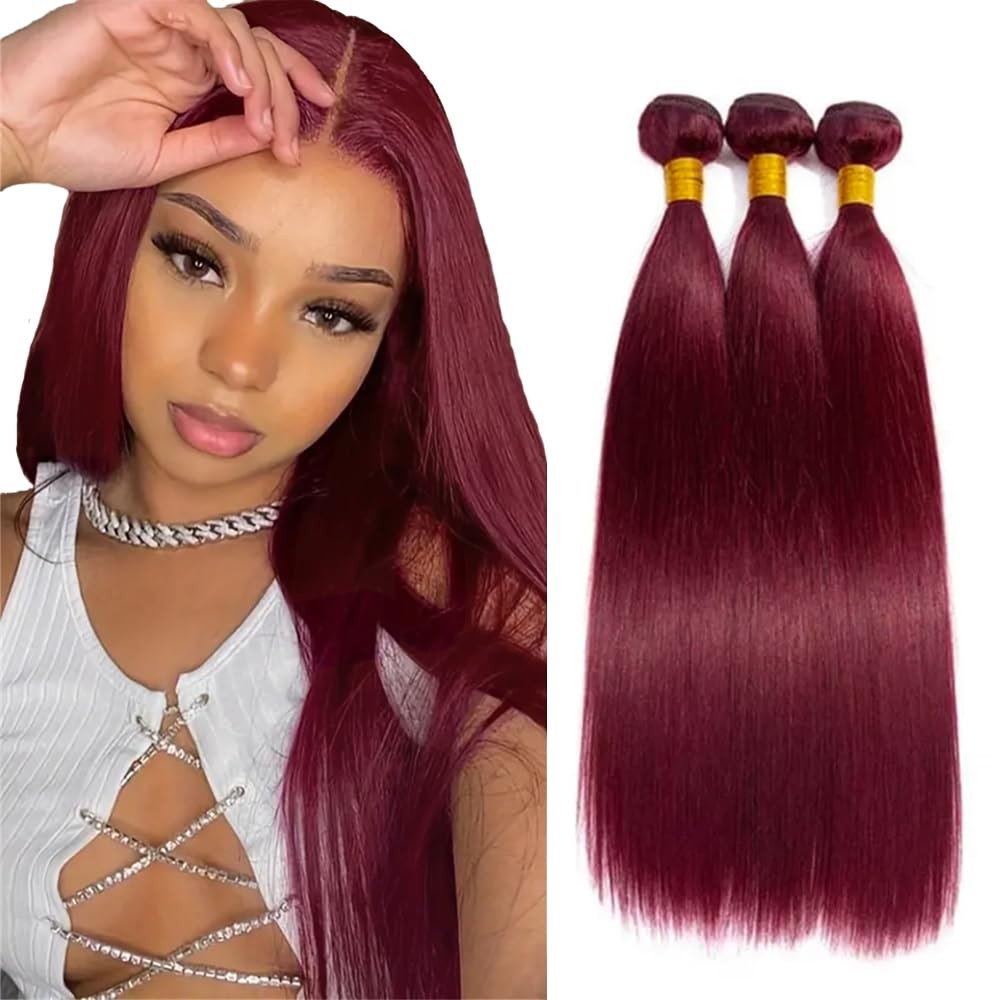 Vinmdonm 99J Burgundy Bundles Burgundy Straight Human Hair 3 Bundles 14 16 18