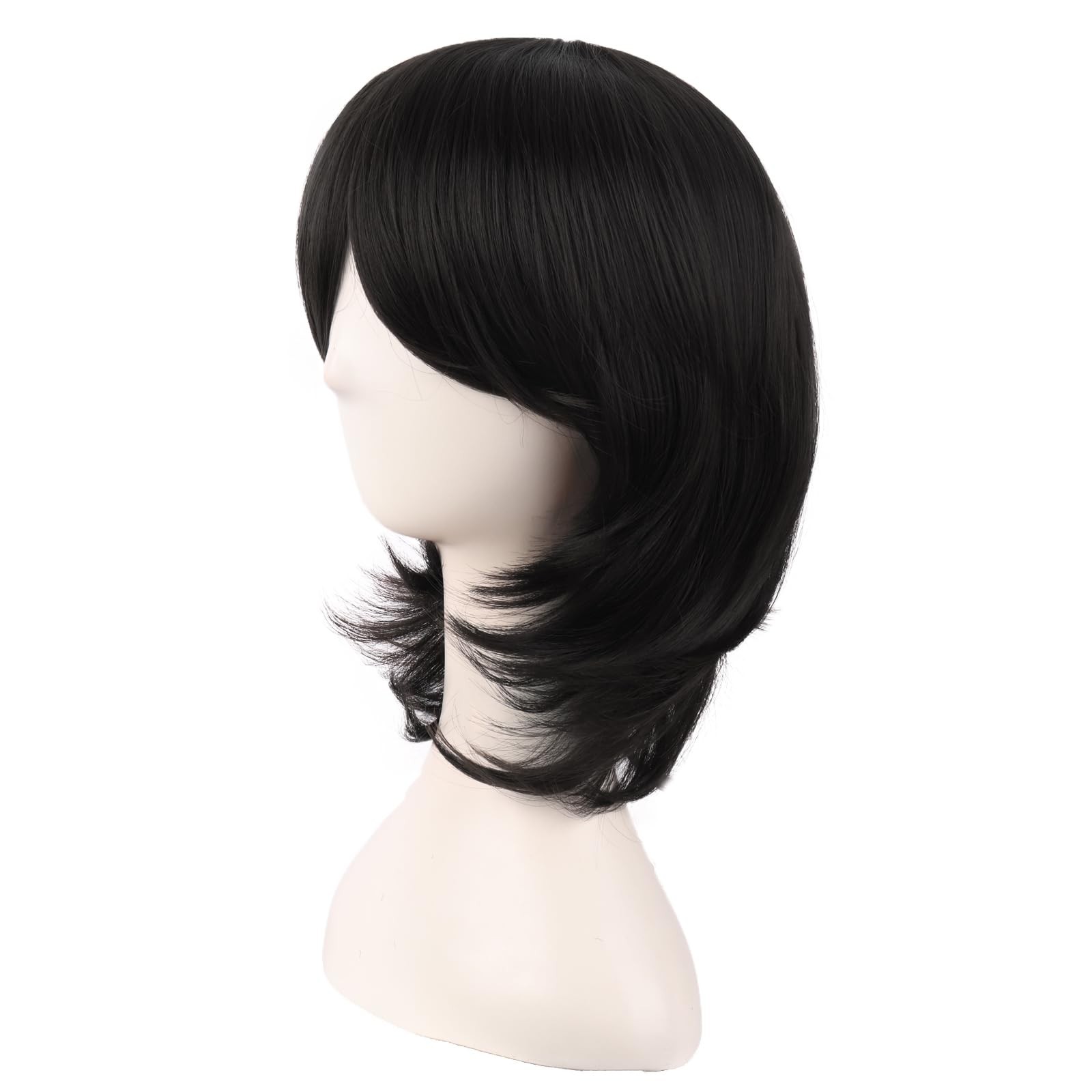 16 Inch/40 cm Short Side Bangs Synthetic Fiber Cosplay Layered Wig (Black)