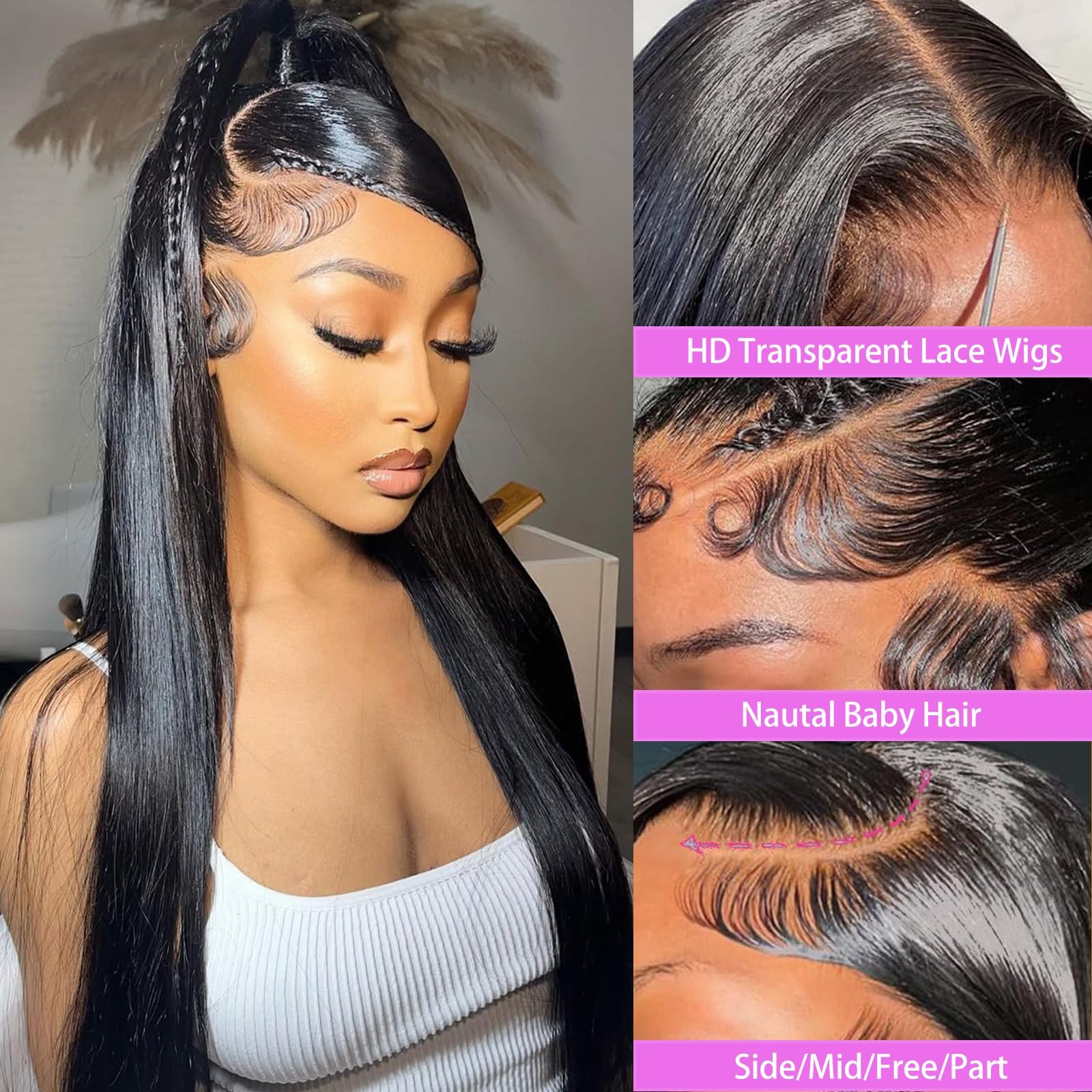 32 Inch 13×6 Lace Front Wigs Human Hair Pre Plucked 100% Human Hair Wig Strai…