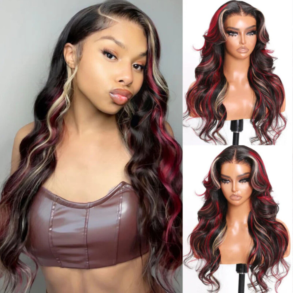 UNice Peruvian Red Black Blonde Body Wave Precut 7×5 Lace Wig Human Hair Wear Go