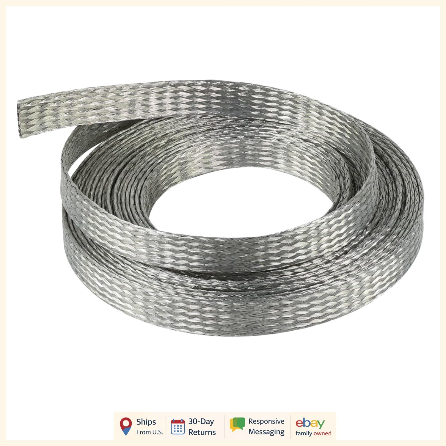 Tinned Copper Grounding Braid Strap, Flexible EMI RFI Shielding Wire Sleeve