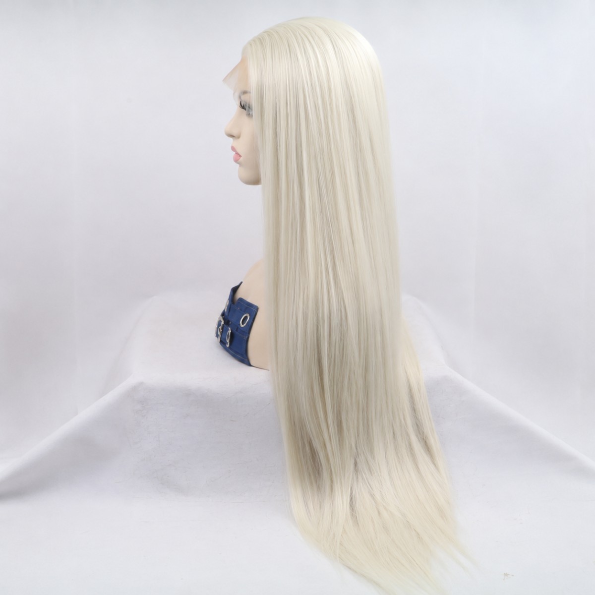 Heat Resistant Hair Bleach blonde Layered Long Straight Frontal Lace Wig