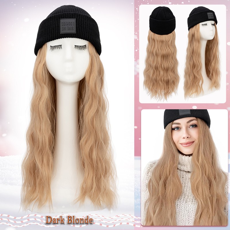 Hat Wig for Women Synthetic Long Wavy Curly Winter knitted Beanies All-in-one US