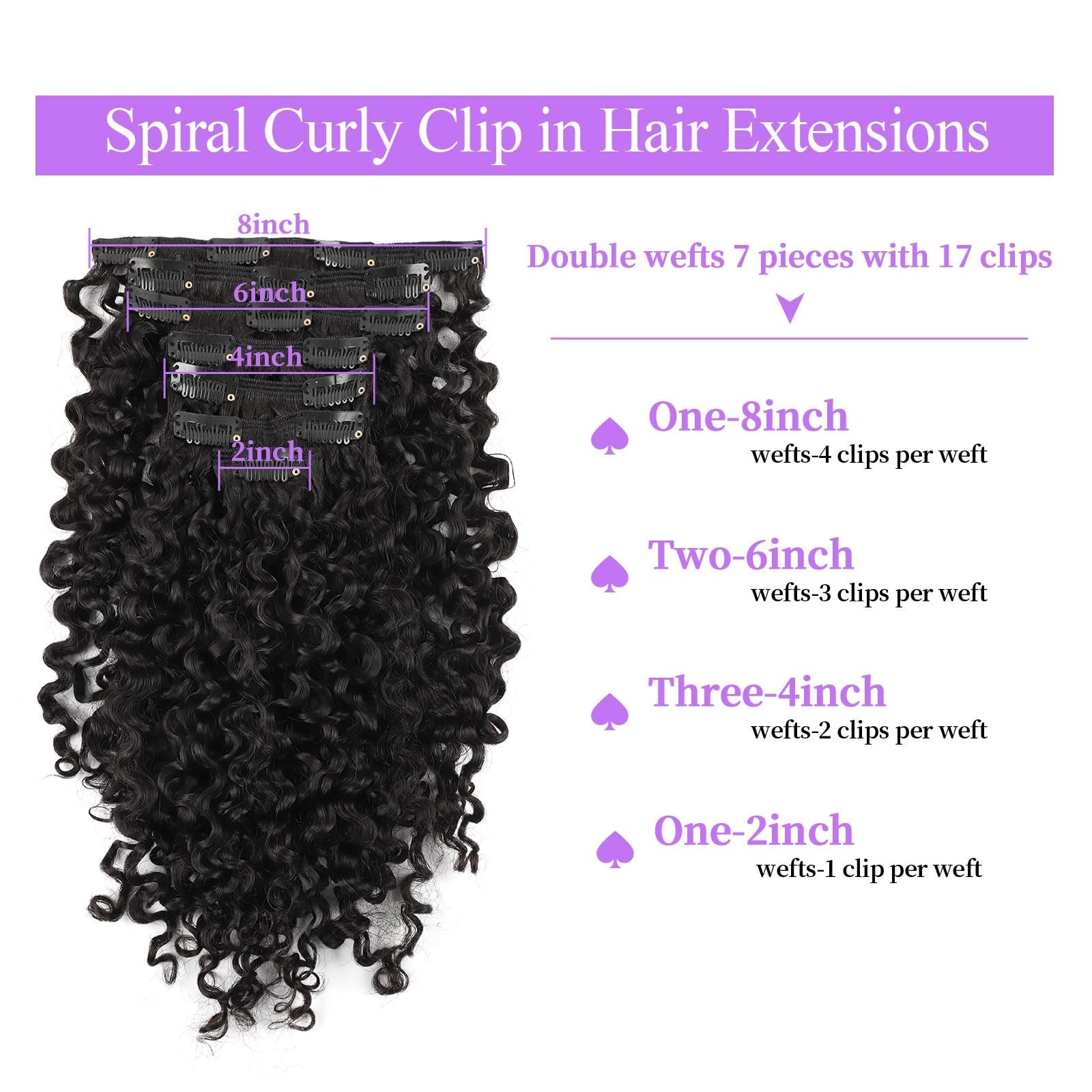 Curly Clip-In Hair Extensions – 22″ Natural Black, Thick & Soft, 120g, 7Pcs