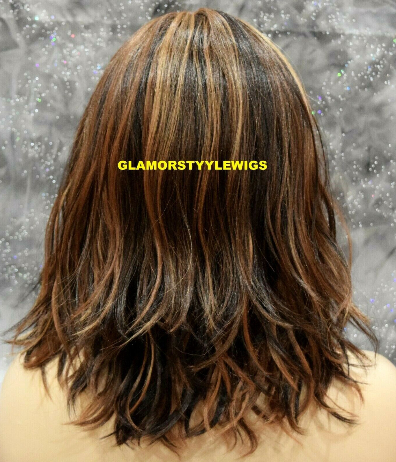 LACE FRONT FULL WIG BOB WAVY LAYERED MIDDLE PART BROWN AUBURN MIX HEAT OK NWT