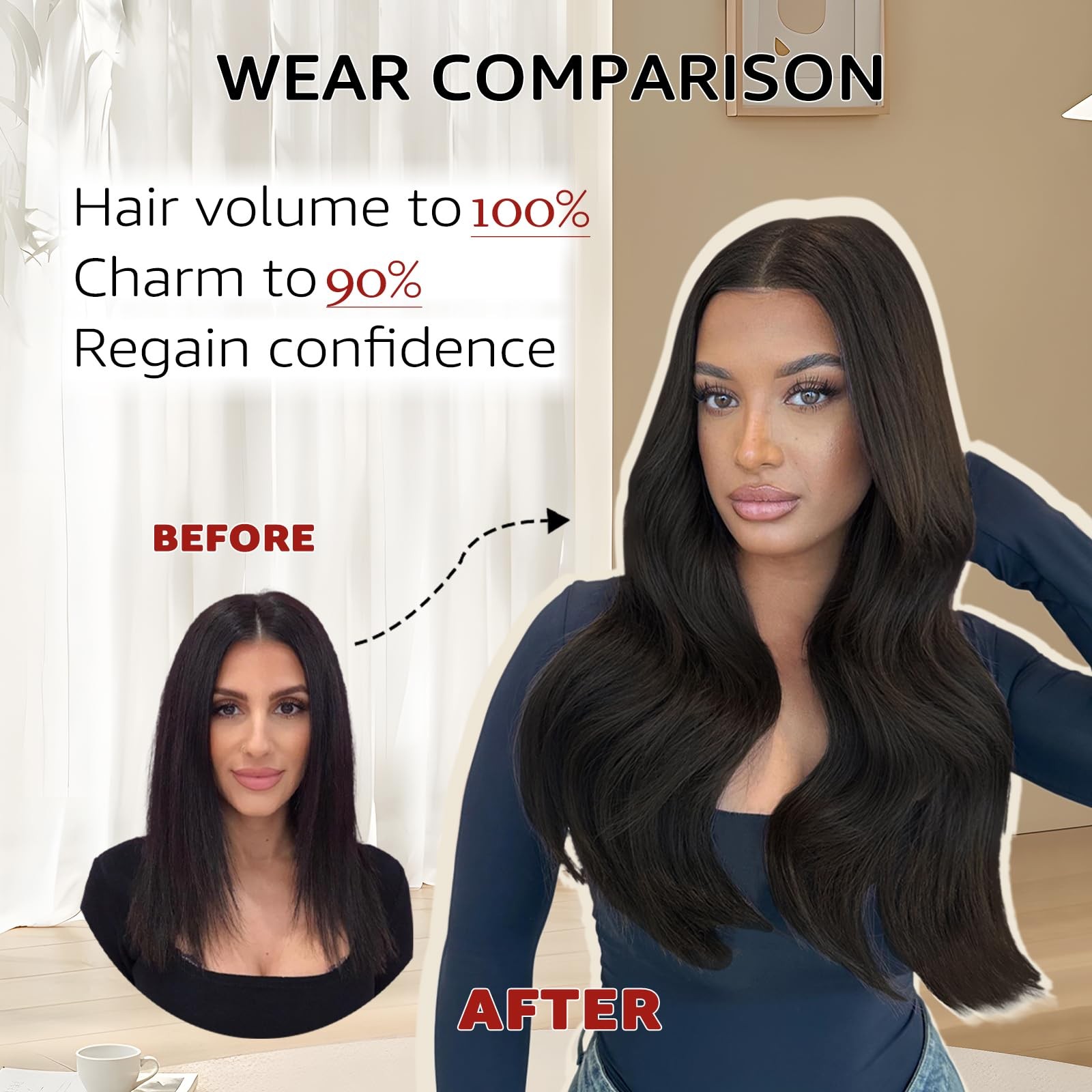 Safireny Wire Hair Extensions 70G Straight Human Hair Wire Extensions Natural