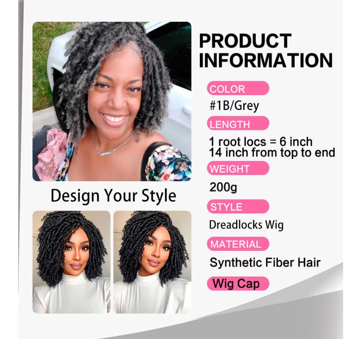 6 Inch Short Dreadlocks Wigs for Black Women and Man with Clips In Synthetic