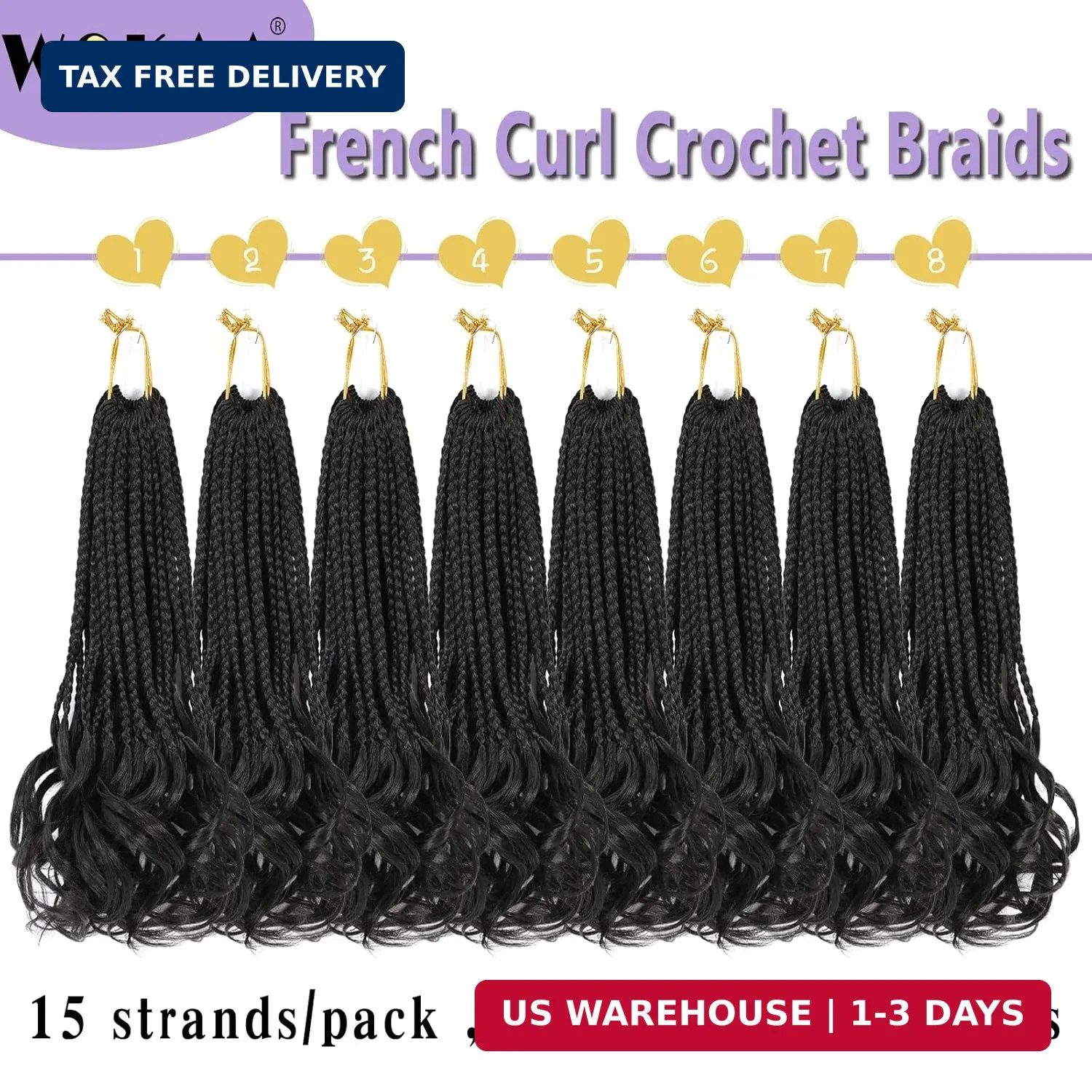 French Curl Crochet Braids 12 Inch Goddess Box Braids Crochet Hair 8 Packs Pre L