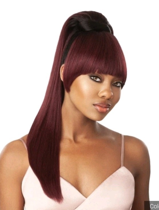 Sensationnel Instant Pony And Bang Draw String Pony Clip Bang 30″ TB/Burgundy