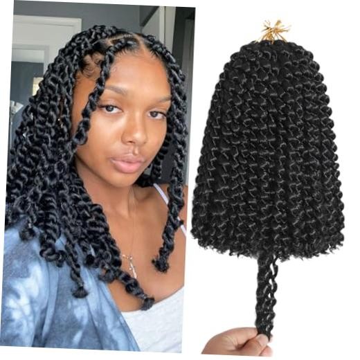 Passion Twist Crochet Hair for Women Black Color 9 Packs 10 Inch (pack of 9) 1B