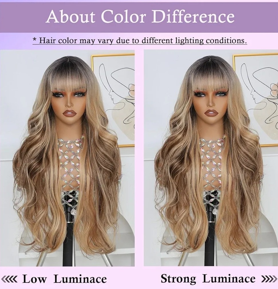 Long Platinum Blonde Dark Brown Balayage Wig – Human Hair Blend Multicolor