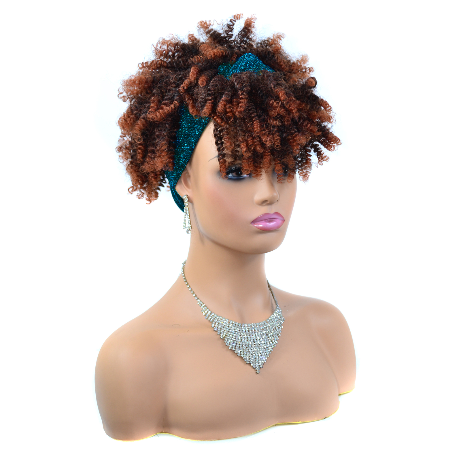 Afro Headband Wig Kinky Curly Wig with Curly Bangs Turban Wrap Wig Cosplay Party