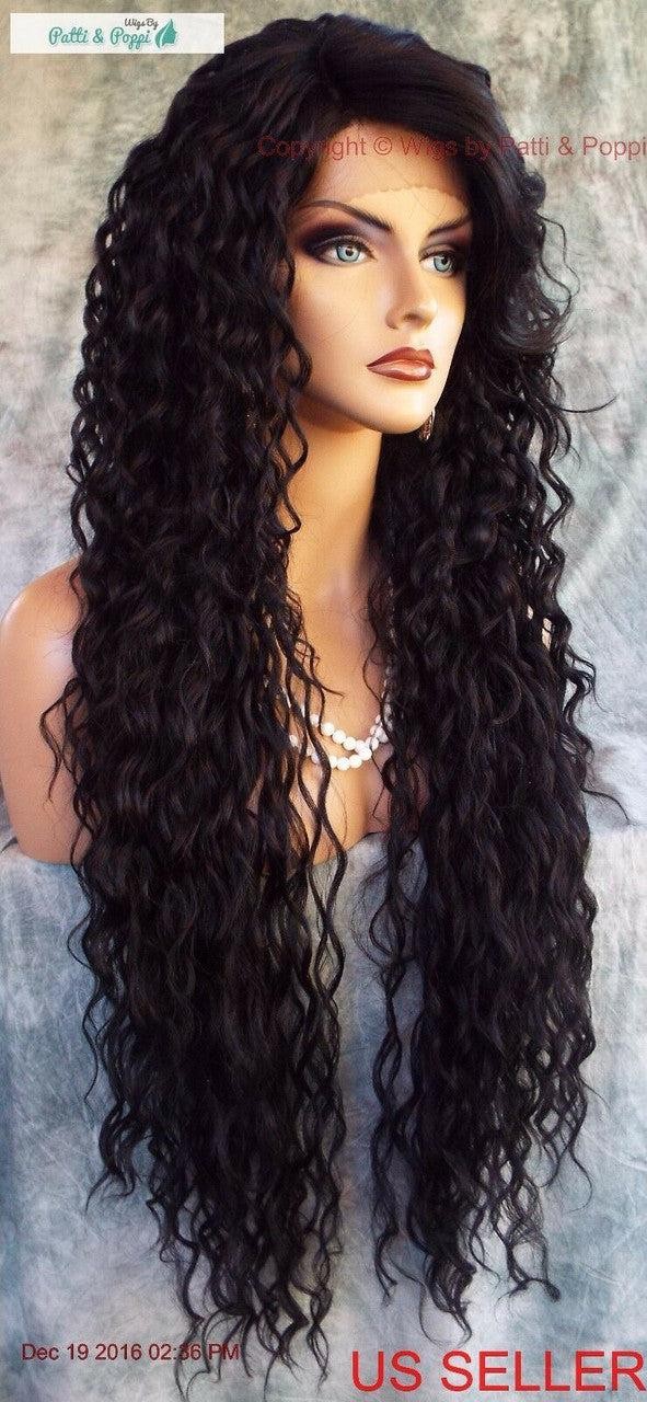 36″ X-LONG LACE FRONT DEEP C-PART HIGH HEAT SAFE WIG COLOR #1B SEXY 1127