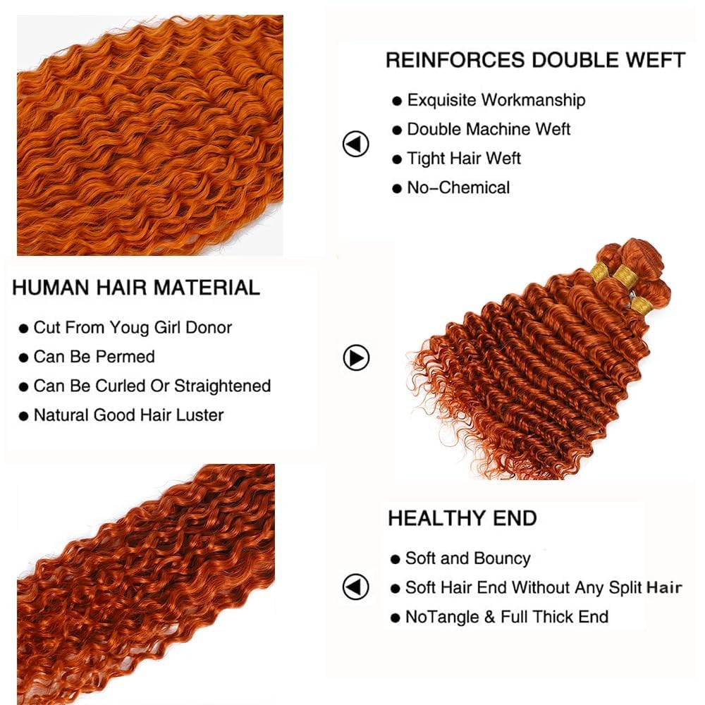 Luxvogue Bundles Human Hair 26 28 30 Inch Deep Wave Orange Ginger Bundles