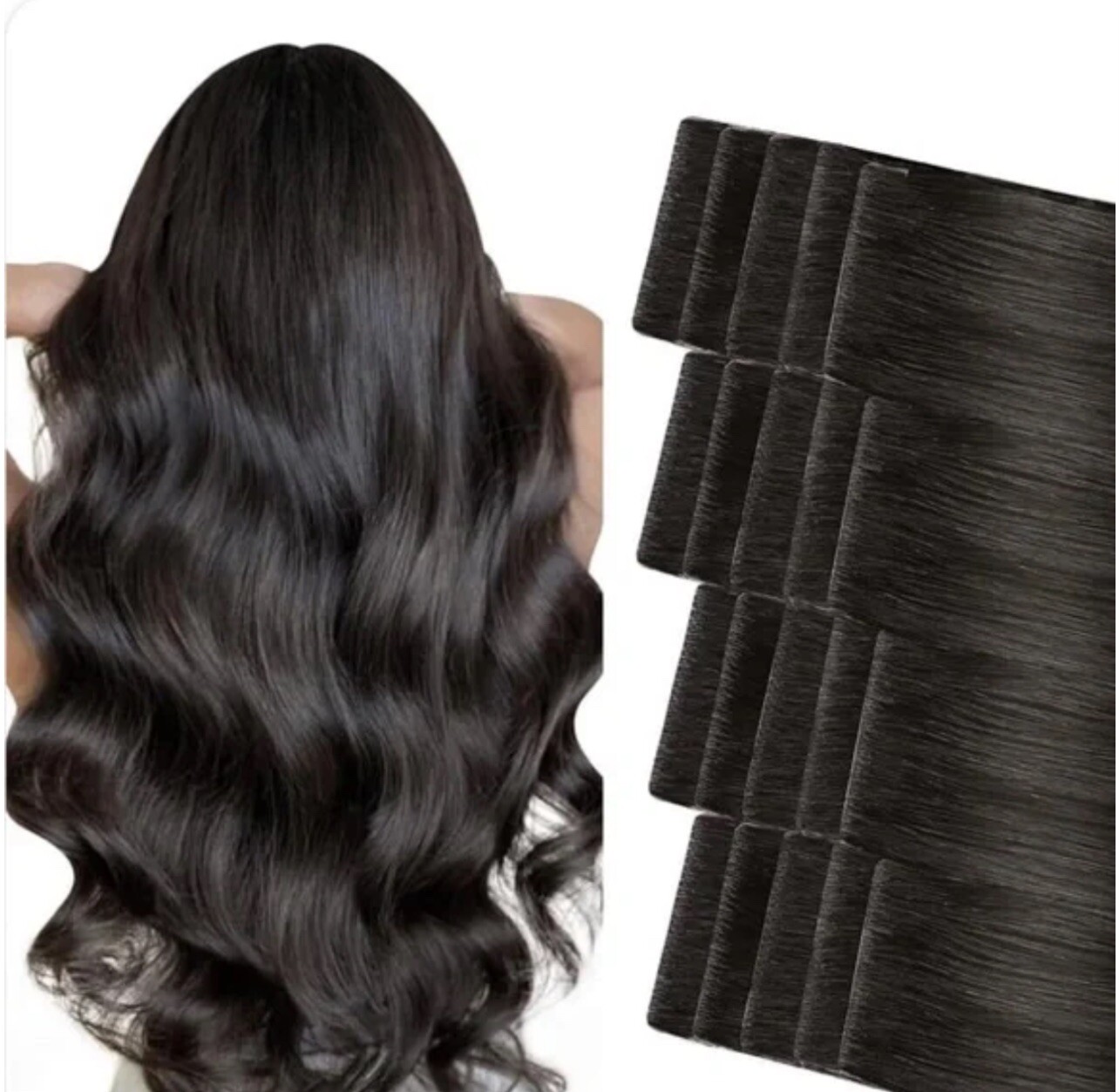 #1 BLACK Tape-In 24” 10pcs 25g 100% REMY Human Hair Extensions Seamless Weft