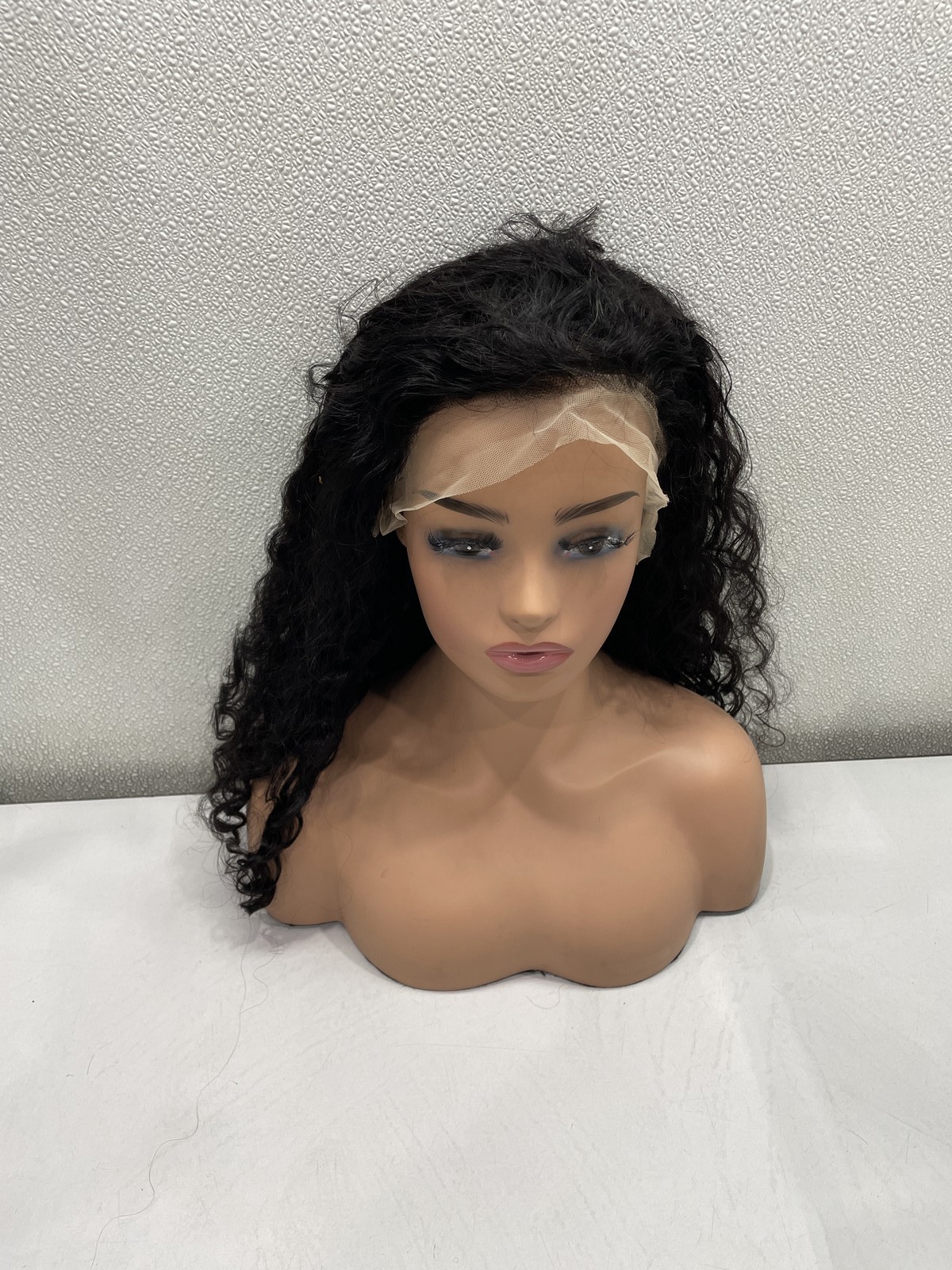 Natural Black Deep Wave Human Hair Blend 13×4 Lace Front 180% Density Wig, 20″