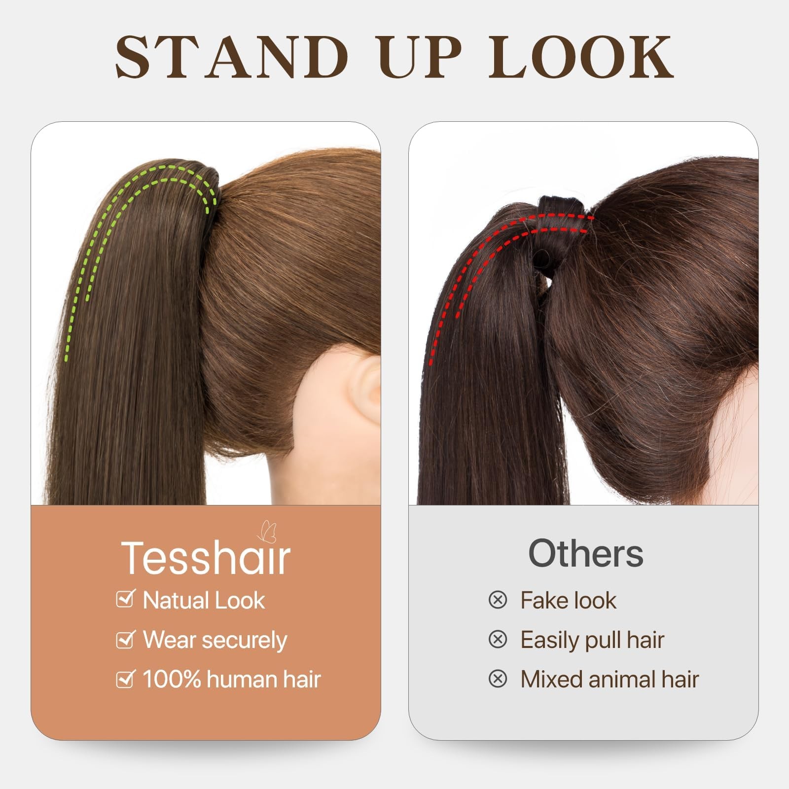 Tesshair Human Hair Ponytail Claw Clip Ponytail Extension Human Hair No 14 Inch