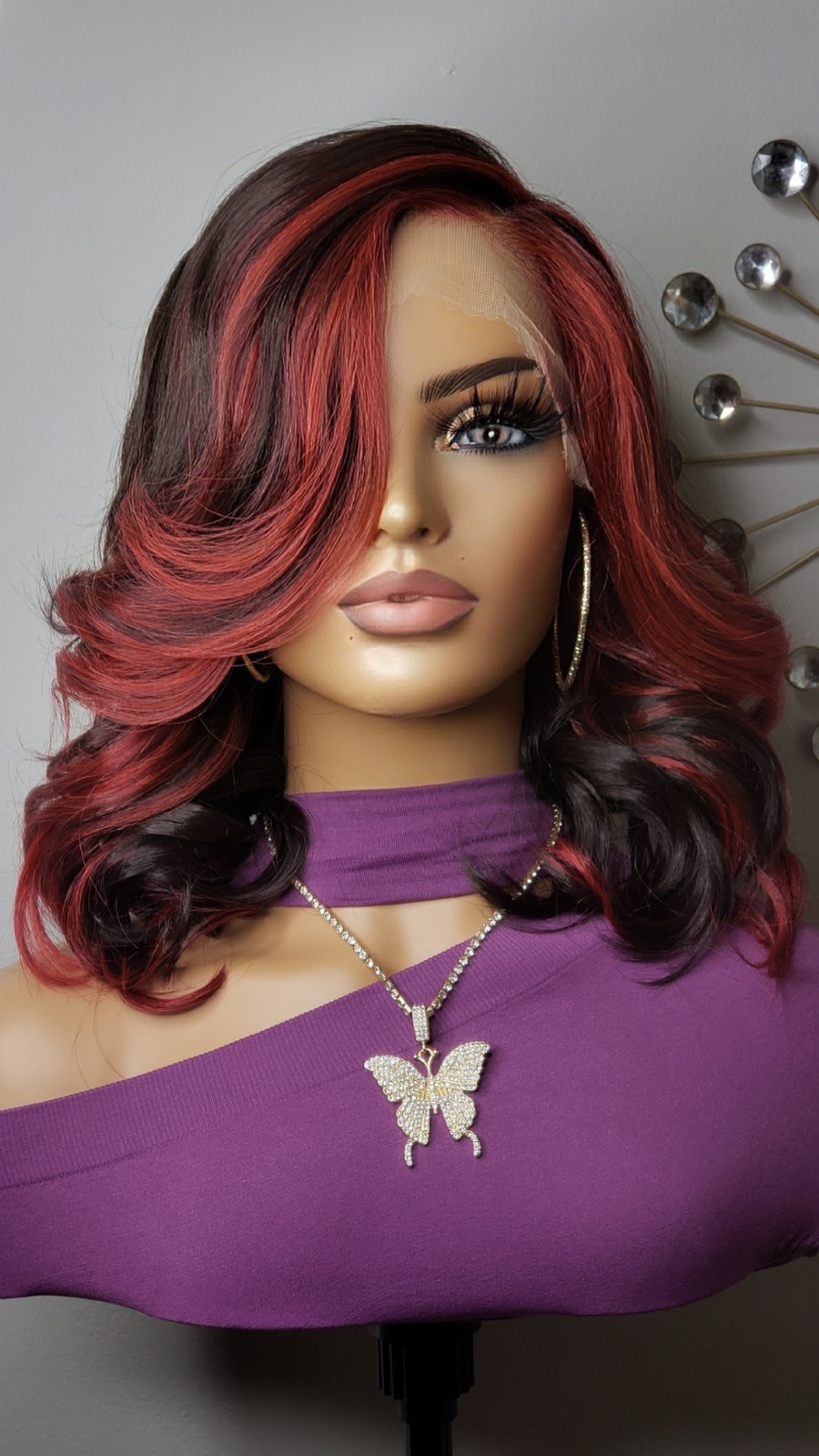 New 99J Red Wine Curly 13×4 Free-Part Lace Frontal Wig Womens Fashion Hair Wigs