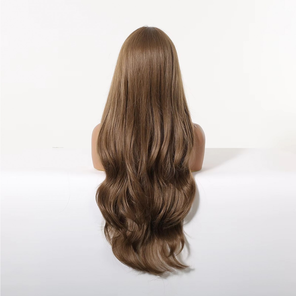 Long Wavy Cosplay Wig With Bangs Layered Synthetic Hair Women Brown