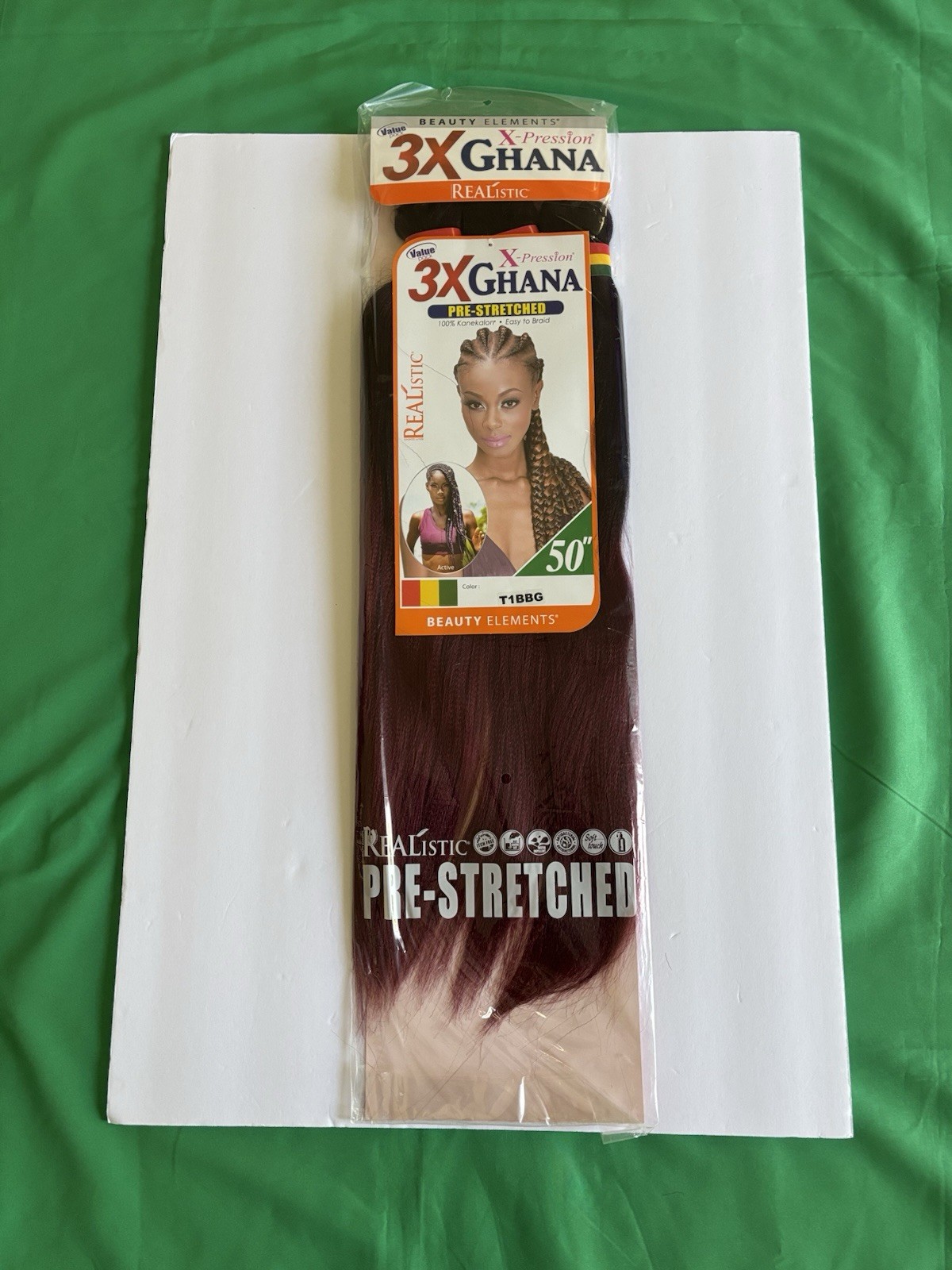 Realistic 50” 3X GHANA PRE STRETCHED 100% Kanekalon – Color T1BBG Brand New