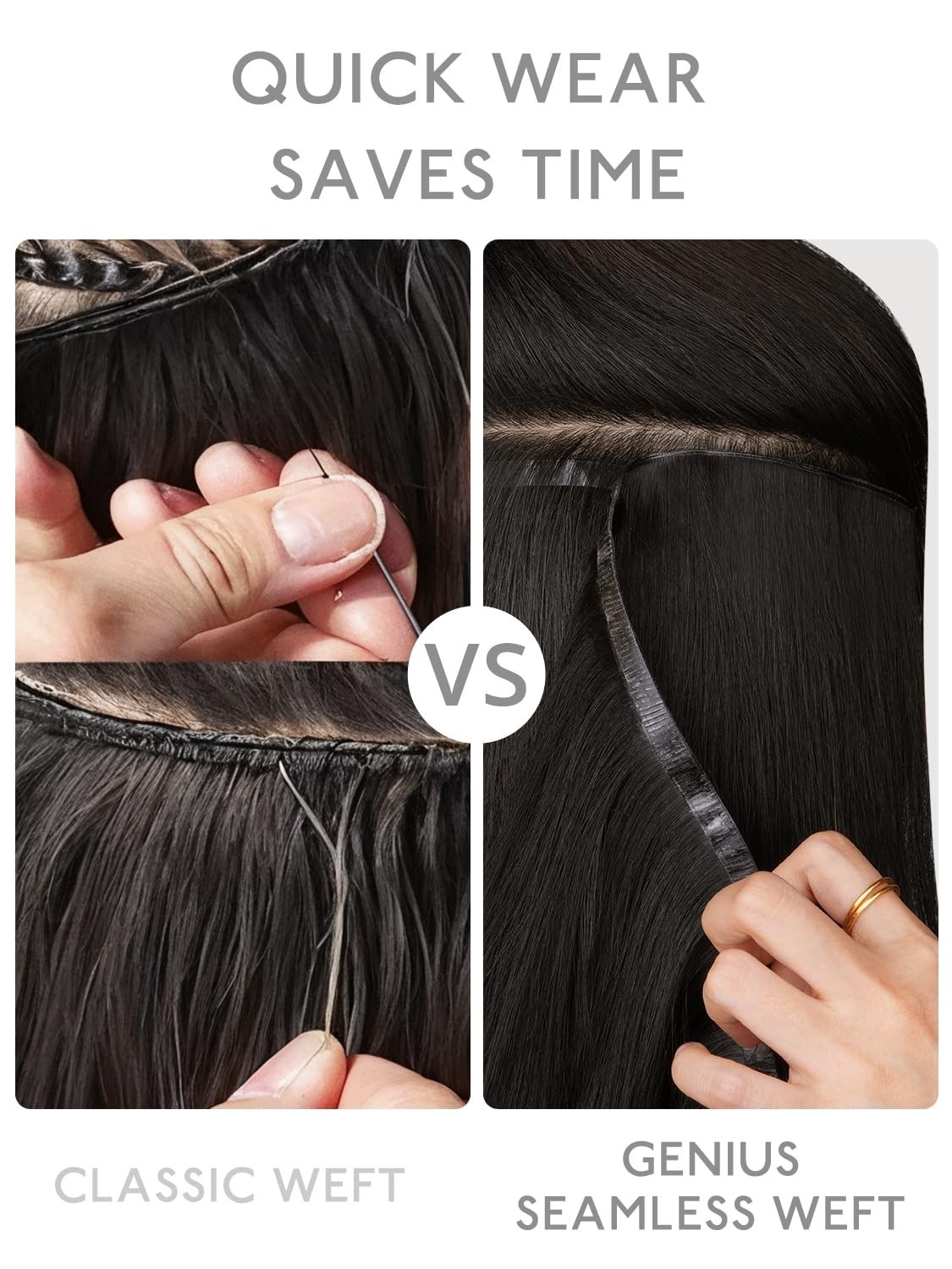 WENNALIFE Genius Weft Tape in Hair Extensions Human Hair 18 Inch 50g Natural Bla