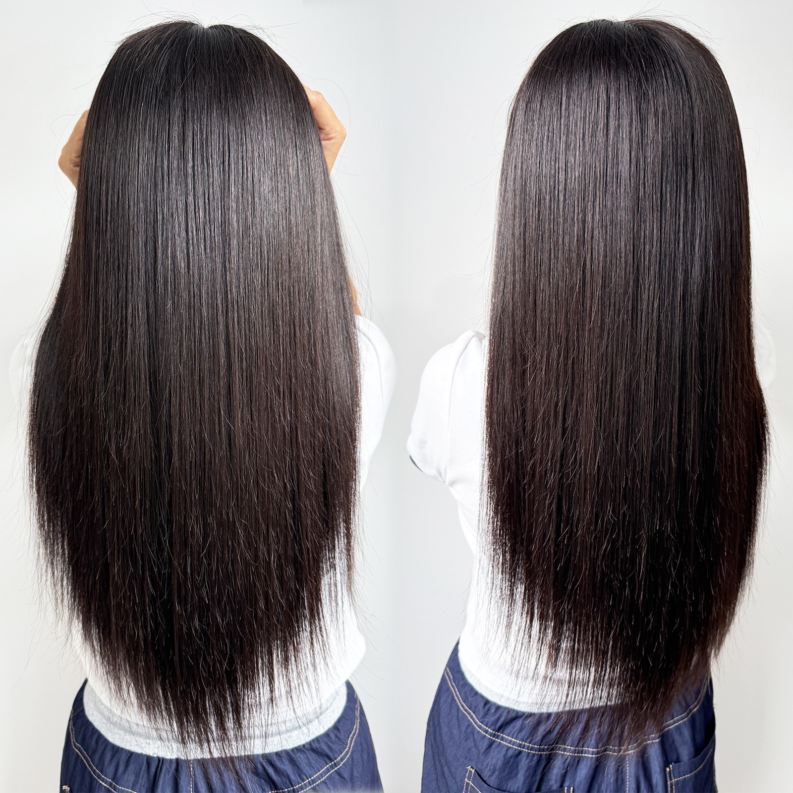 Black Silk Top Real Human Hair With PU Around Elastic Net Straight Medical Wig