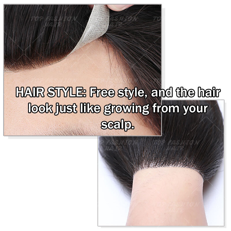 FULL Poly PU LACE Mens Toupee Hairpiece Remy Human Hair Wig Replacement System