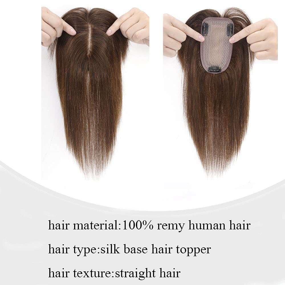 Rich Choices 120% Density Silk Base Top Hairpiece 100% Human#4 Medium Brown 12”