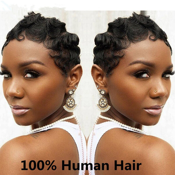 Finger Wave Short Human Hair 100% Real Brazilian Wigs for Black Women