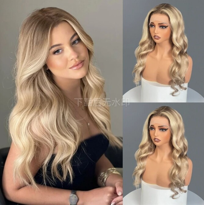 Blonde Virgin Human Hair Wig Balayage 13×4 Lace Front Wig Pre Plucked
