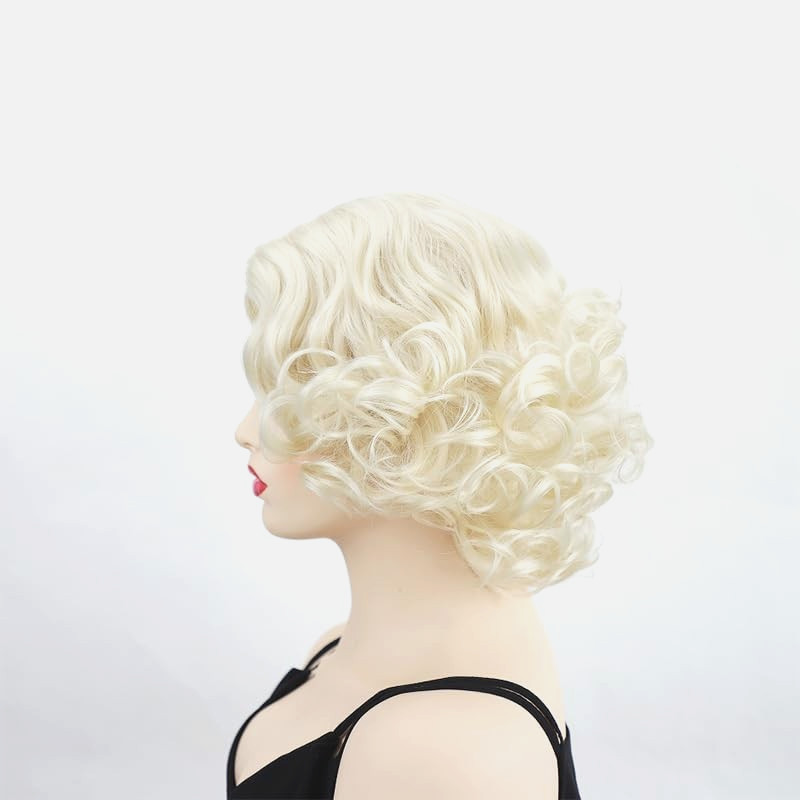 1920s Short Curly Blonde Wig woman synthetic costume hair cosplay actress stage