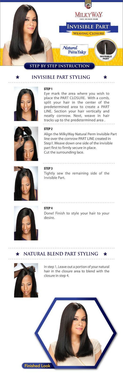 Milkyway 100% Human Hair Invisible Part Weaving Closure ~Choose Your Color~