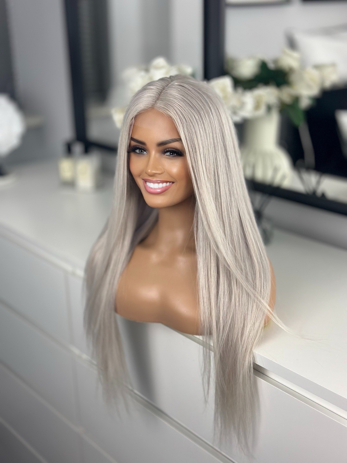 Silver Fox Grey Ice Ash White Platinum 13×4 Lace 100% Human straight Hair Wig