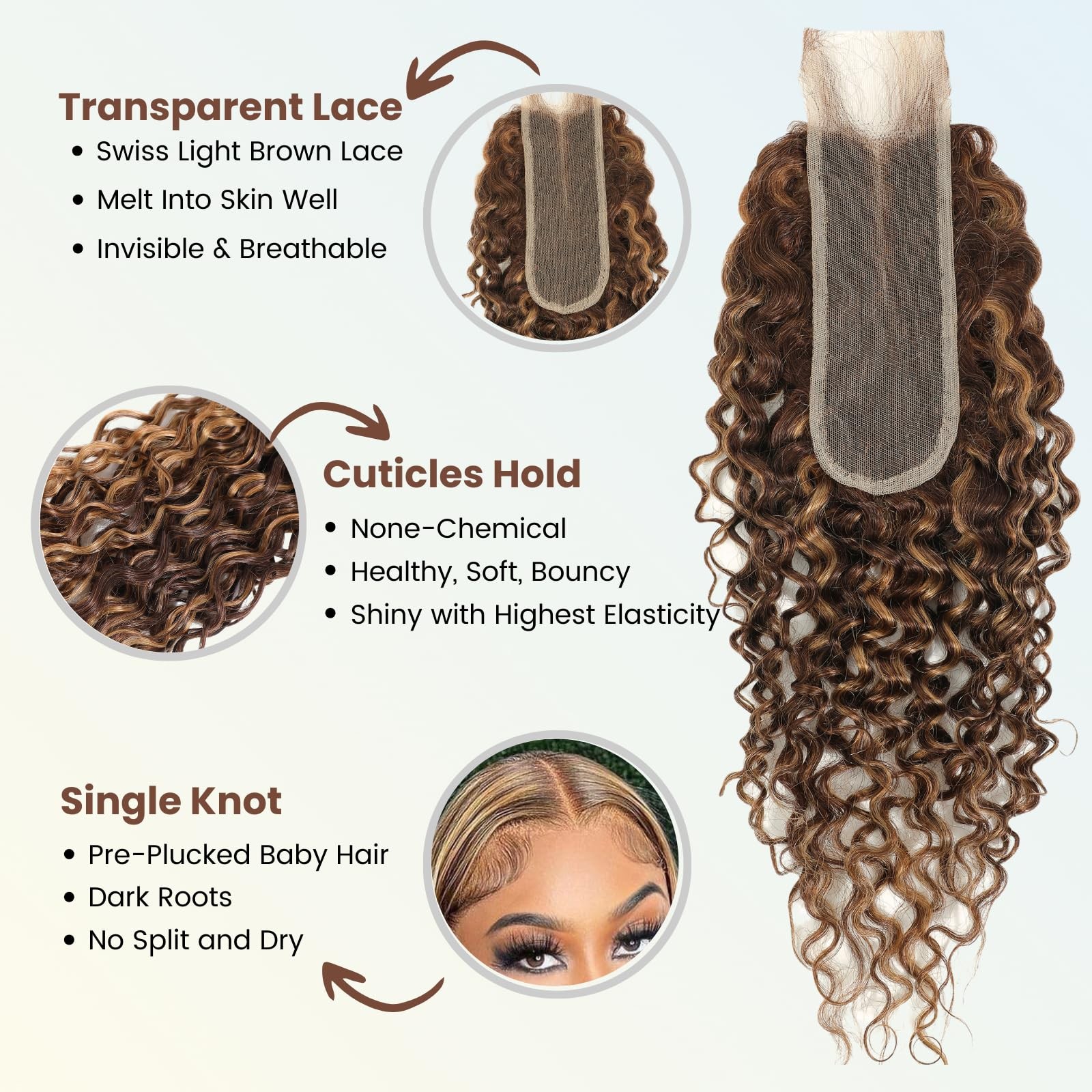 Alher Water Wave P4/27 Highlight 2X6 Lace Closure 18 Inch Honey Blonde Ombre