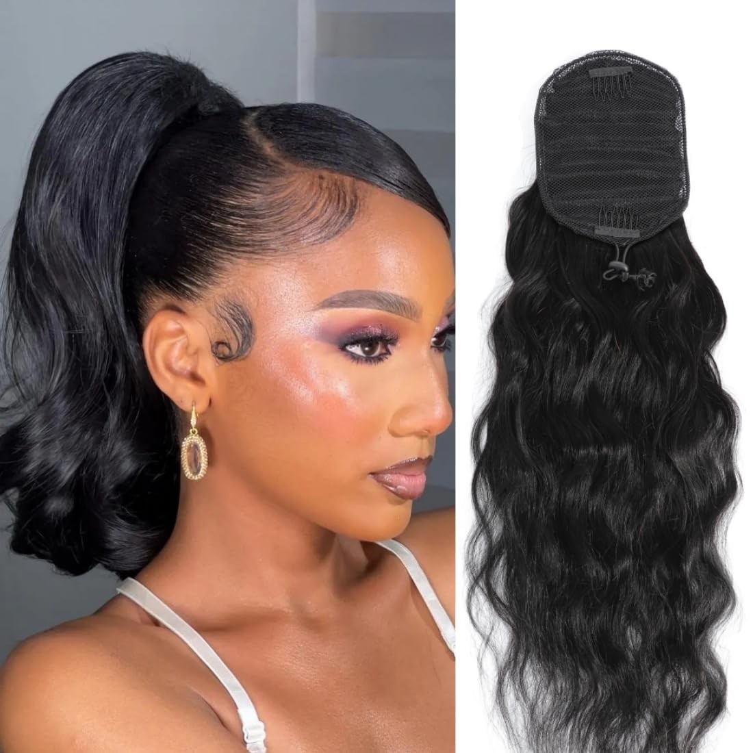Body Wave Drawstring Ponytail 80g Remy Human Hair 10 Inch Natural Black – Easy