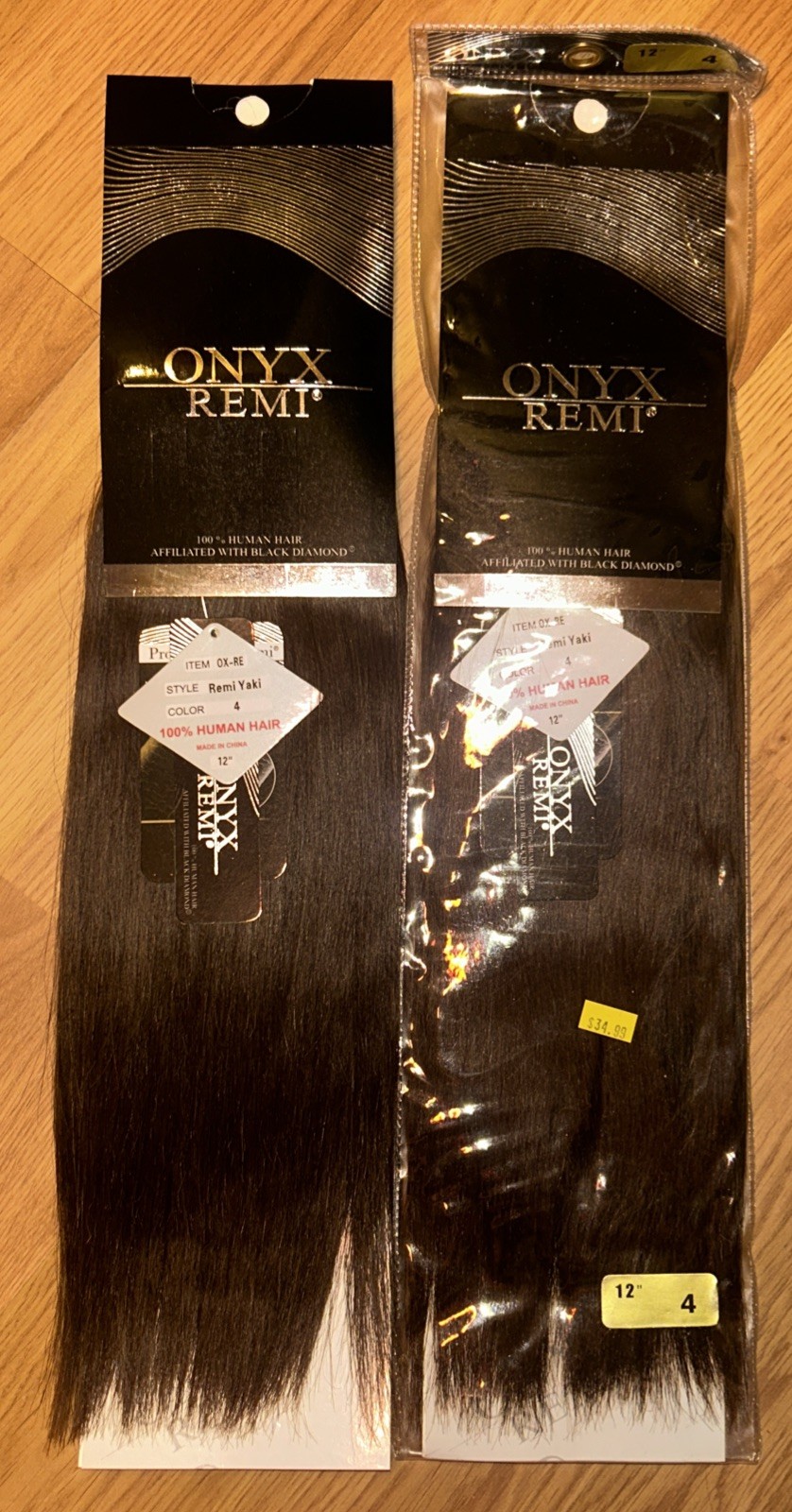 100% Human Hair Ext. ONYX Black Diamond. 12”inch Color #4. 2packs For $40